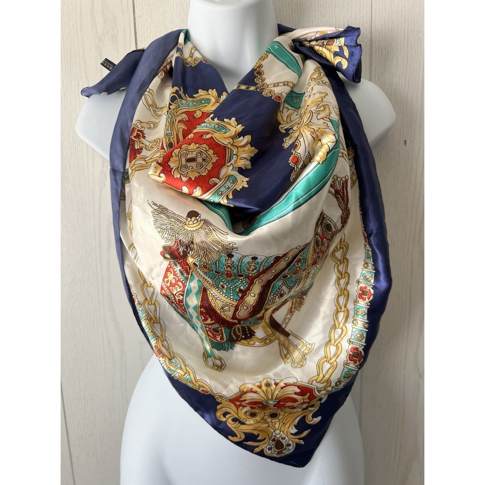 VTG M.O.S.I Square Gold Chains Scarf Horse Saddled‎ Luxury Bridal Equestrian